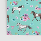 Hand drawn horses, Flower horses, Floral Pattern, Aqua Blue Poster Gallery Image 3