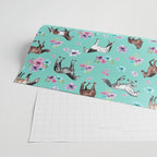Hand drawn horses, Flower horses, Floral Pattern, Aqua Blue Wrapping Paper Gallery Image 2