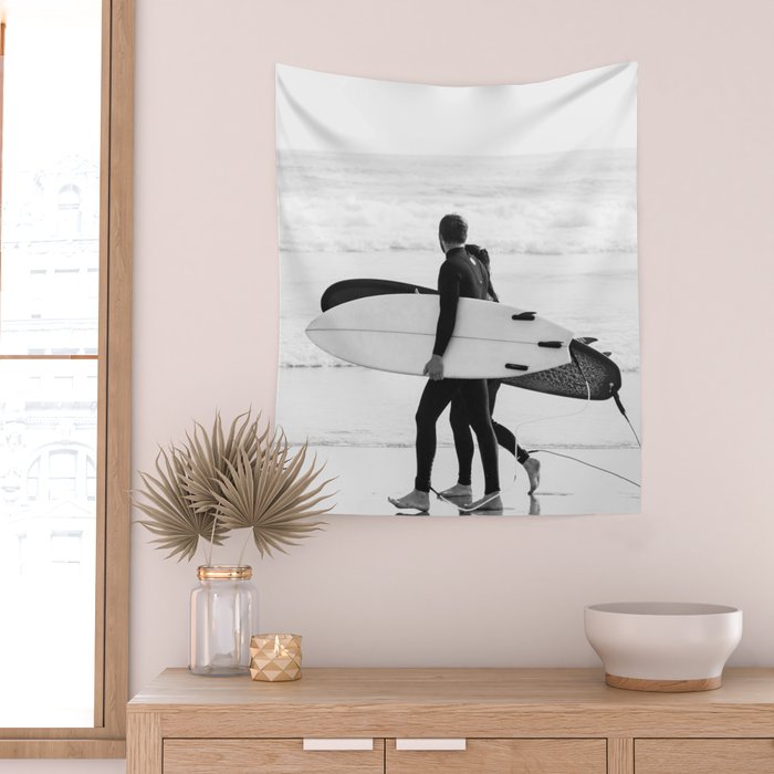 Cool BW Surf Photography Wall Tapestry Gallery Image 2