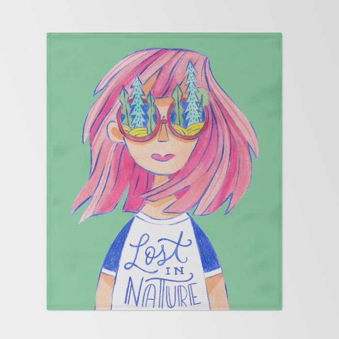 Lost in Nature Girl Portrait Throw Blanket Gallery Image 2