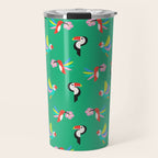 Happy Tropical Jungle Birds Toucan Hummingbird Parrot Green Travel Mug Gallery Image 1