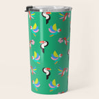 Happy Tropical Jungle Birds Toucan Hummingbird Parrot Green Travel Mug Gallery Image 3