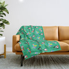 Happy Tropical Jungle Birds Toucan Hummingbird Parrot Green Throw Blanket Gallery Image 1