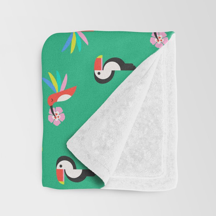 Happy Tropical Jungle Birds Toucan Hummingbird Parrot Green Throw Blanket Gallery Image 3