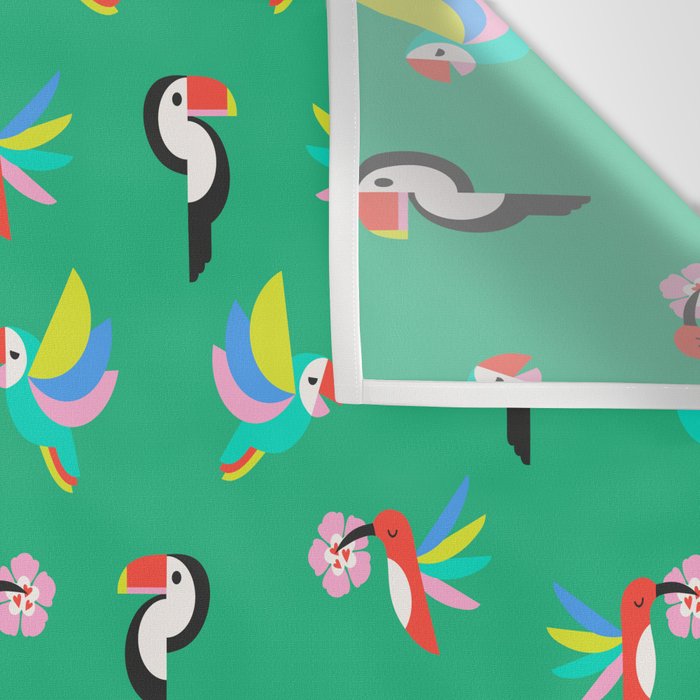 Happy Tropical Jungle Birds Toucan Hummingbird Parrot Green Wall Tapestry Gallery Image 3