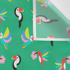 Happy Tropical Jungle Birds Toucan Hummingbird Parrot Green Wall Tapestry Gallery Image 3