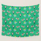 Happy Tropical Jungle Birds Toucan Hummingbird Parrot Green Wall Tapestry Gallery Image 4