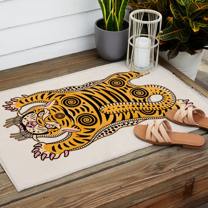 King Of The Jungle 01: Golden Tiger Edition Outdoor Rug Gallery Image 2
