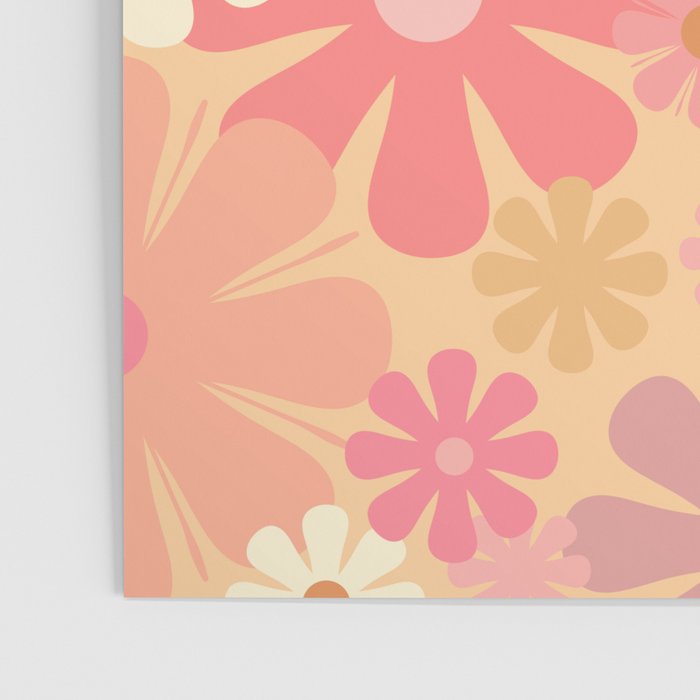 Vintage Floral 60s 70s Pattern in Pink, Blush, Peach, and Mustard Gold Tones Poster Gallery Image 3