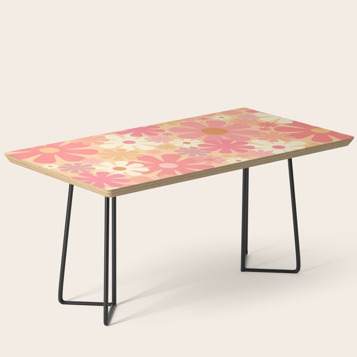 Vintage Floral 60s 70s Pattern in Pink, Blush, Peach, and Mustard Gold Tones Coffee Table Gallery Image 1