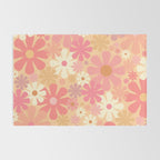 Vintage Floral 60s 70s Pattern in Pink, Blush, Peach, and Mustard Gold Tones Rug Gallery Image 2