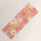 Vintage Floral 60s 70s Pattern in Pink, Blush, Peach, and Mustard Gold Tones Yoga Mat Gallery Image 1