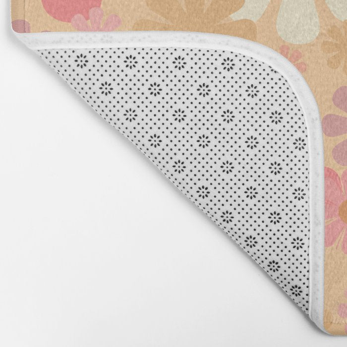 Vintage Floral 60s 70s Pattern in Pink, Blush, Peach, and Mustard Gold Tones Bath Mat Gallery Image 2