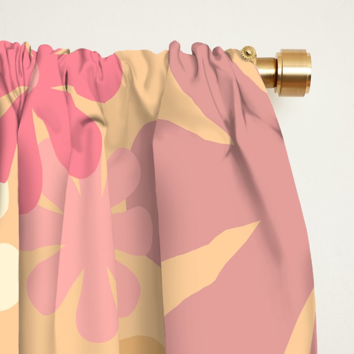Vintage Floral 60s 70s Pattern in Pink, Blush, Peach, and Mustard Gold Tones Window Curtain Gallery Image 2