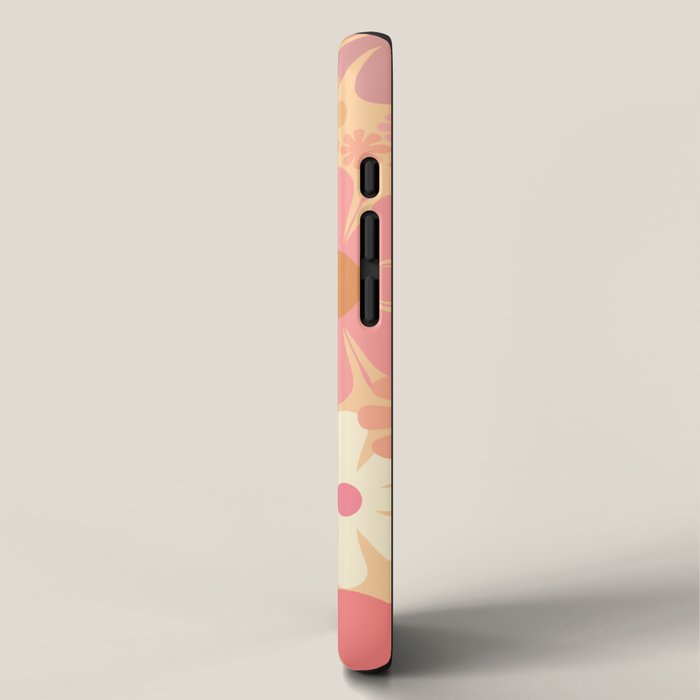 Vintage Floral 60s 70s Pattern in Pink, Blush, Peach, and Mustard Gold Tones iPhone Case Gallery Image 2