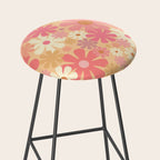 Vintage Floral 60s 70s Pattern in Pink, Blush, Peach, and Mustard Gold Tones Stool Gallery Image 2
