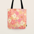 Vintage Floral 60s 70s Pattern in Pink, Blush, Peach, and Mustard Gold Tones Tote Bag Gallery Image 1