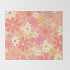Vintage Floral 60s 70s Pattern in Pink, Blush, Peach, and Mustard Gold Tones Throw Blanket Gallery Image 2
