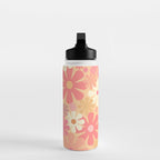 Vintage Floral 60s 70s Pattern in Pink, Blush, Peach, and Mustard Gold Tones Water Bottle Gallery Image 3
