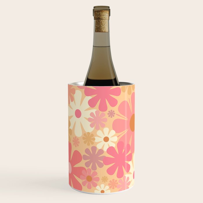 Vintage Floral 60s 70s Pattern in Pink, Blush, Peach, and Mustard Gold Tones Wine Chiller Gallery Image 1