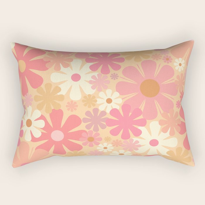 Vintage Floral 60s 70s Pattern in Pink, Blush, Peach, and Mustard Gold Tones Rectangular Pillow Gallery Image 2