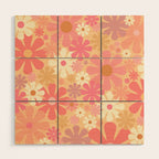 Vintage Floral 60s 70s Pattern in Pink, Blush, Peach, and Mustard Gold Tones Wood Wall Art Gallery Image 1