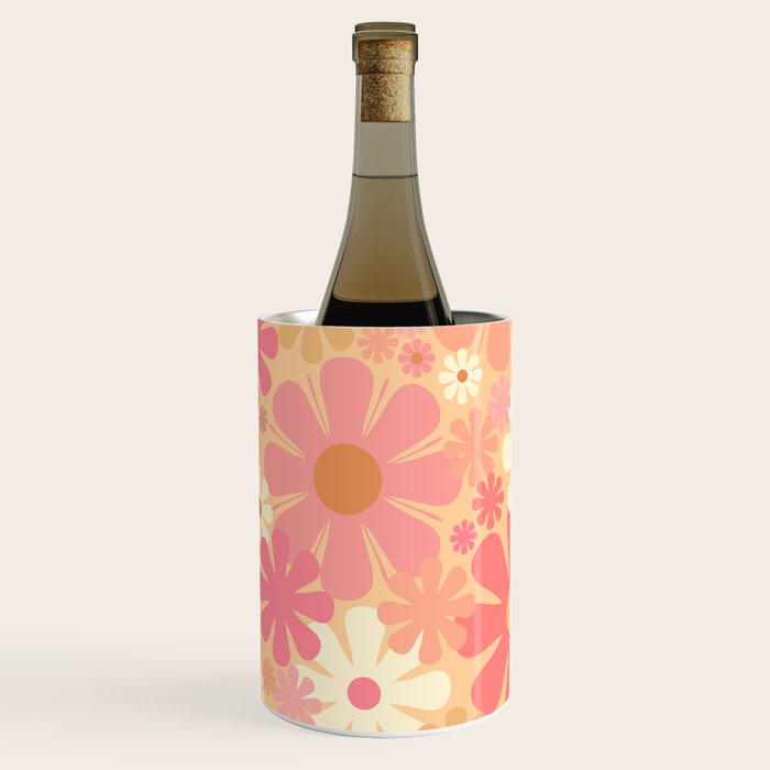 Vintage Floral 60s 70s Pattern in Pink, Blush, Peach, and Mustard Gold Tones Wine Chiller Gallery Image 3