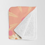 Vintage Floral 60s 70s Pattern in Pink, Blush, Peach, and Mustard Gold Tones Throw Blanket Gallery Image 3