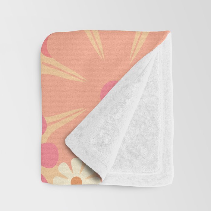 Vintage Floral 60s 70s Pattern in Pink, Blush, Peach, and Mustard Gold Tones Throw Blanket Gallery Image 3