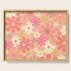 Vintage Floral 60s 70s Pattern in Pink, Blush, Peach, and Mustard Gold Tones Serving Tray Gallery Image 1