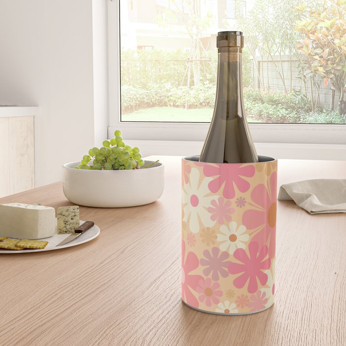 Vintage Floral 60s 70s Pattern in Pink, Blush, Peach, and Mustard Gold Tones Wine Chiller Gallery Image 4