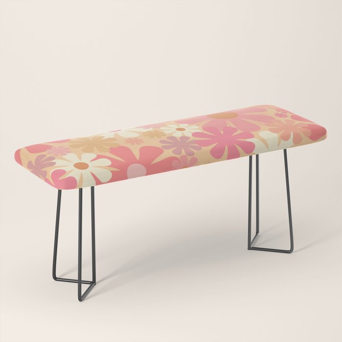 Vintage Floral 60s 70s Pattern in Pink, Blush, Peach, and Mustard Gold Tones Bench Gallery Image 1