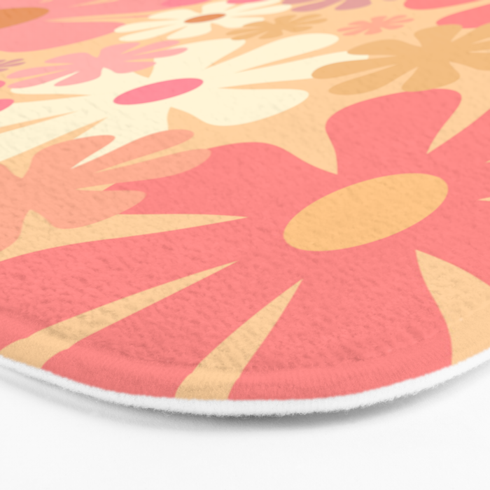 Vintage Floral 60s 70s Pattern in Pink, Blush, Peach, and Mustard Gold Tones Bath Mat Gallery Image 3