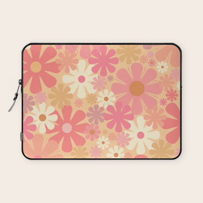 Vintage Floral 60s 70s Pattern in Pink, Blush, Peach, and Mustard Gold Tones Laptop Sleeve Gallery Image 1
