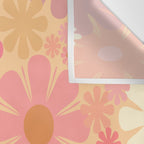 Vintage Floral 60s 70s Pattern in Pink, Blush, Peach, and Mustard Gold Tones Wall Tapestry Gallery Image 3