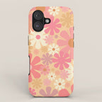 Vintage Floral 60s 70s Pattern in Pink, Blush, Peach, and Mustard Gold Tones iPhone Case Gallery Image 1