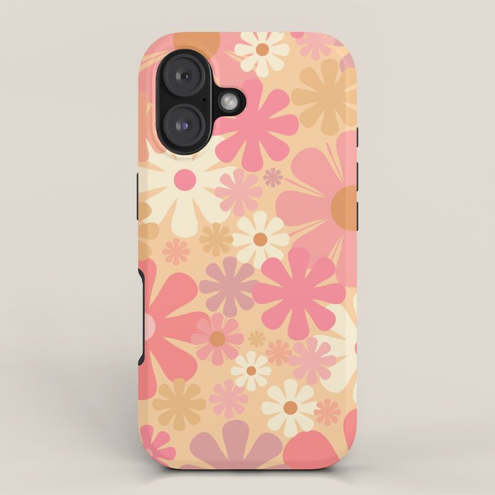 Vintage Floral 60s 70s Pattern in Pink, Blush, Peach, and Mustard Gold Tones iPhone Case Gallery Image 1