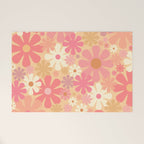 Vintage Floral 60s 70s Pattern in Pink, Blush, Peach, and Mustard Gold Tones Welcome Mat Gallery Image 1