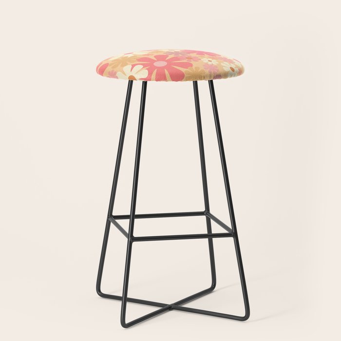 Vintage Floral 60s 70s Pattern in Pink, Blush, Peach, and Mustard Gold Tones Stool Gallery Image 1