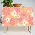 Vintage Floral 60s 70s Pattern in Pink, Blush, Peach, and Mustard Gold Tones Credenza Gallery Image 1