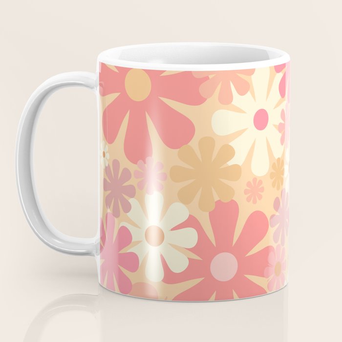 Vintage Floral 60s 70s Pattern in Pink, Blush, Peach, and Mustard Gold Tones Coffee Mug Gallery Image 3