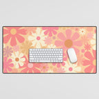 Vintage Floral 60s 70s Pattern in Pink, Blush, Peach, and Mustard Gold Tones Desk Mat Gallery Image 1