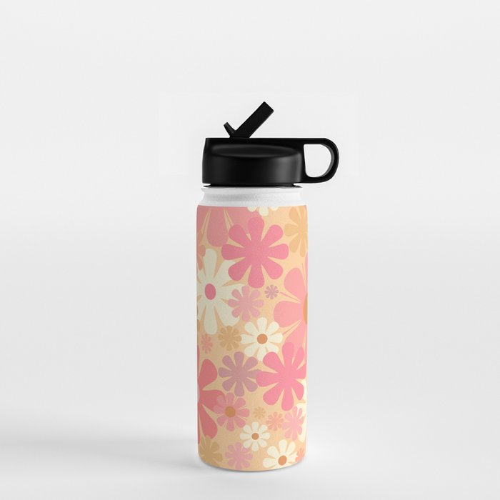 Vintage Floral 60s 70s Pattern in Pink, Blush, Peach, and Mustard Gold Tones Water Bottle Gallery Image 1
