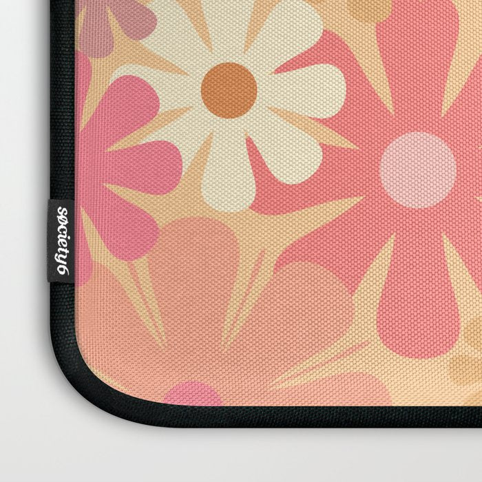Vintage Floral 60s 70s Pattern in Pink, Blush, Peach, and Mustard Gold Tones Laptop Sleeve Gallery Image 3