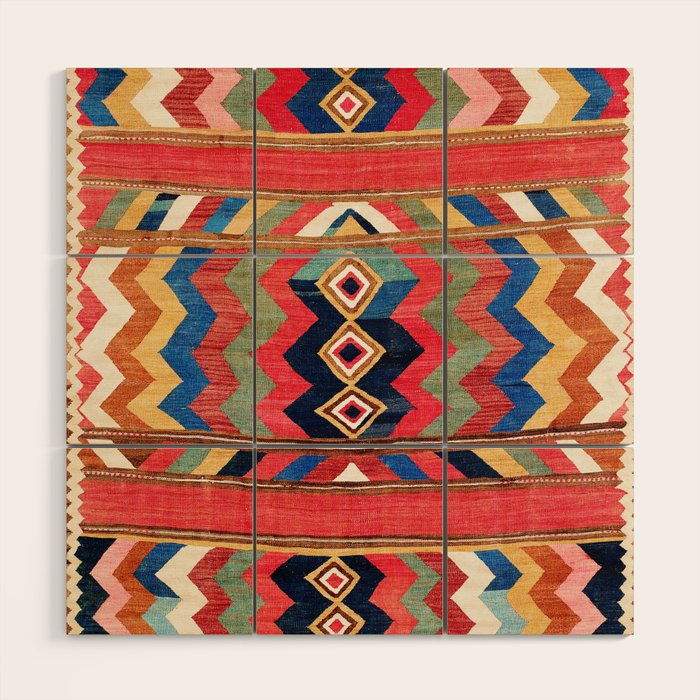 Shahsavan Varamin North Persian Kilim Print Wood Wall Art Gallery Image 1