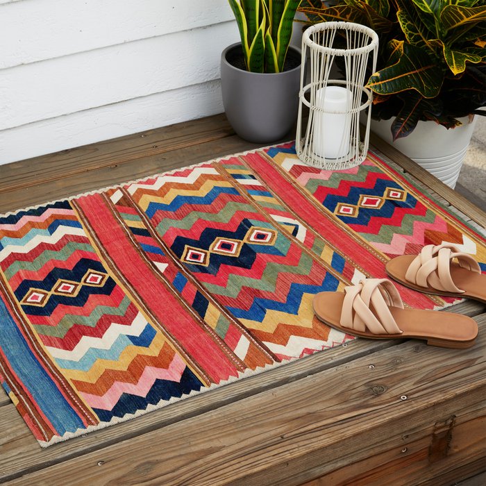 Shahsavan Varamin North Persian Kilim Print Outdoor Rug Gallery Image 2