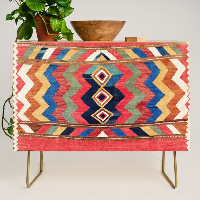 Shahsavan Varamin North Persian Kilim Print Credenza Gallery Image 1