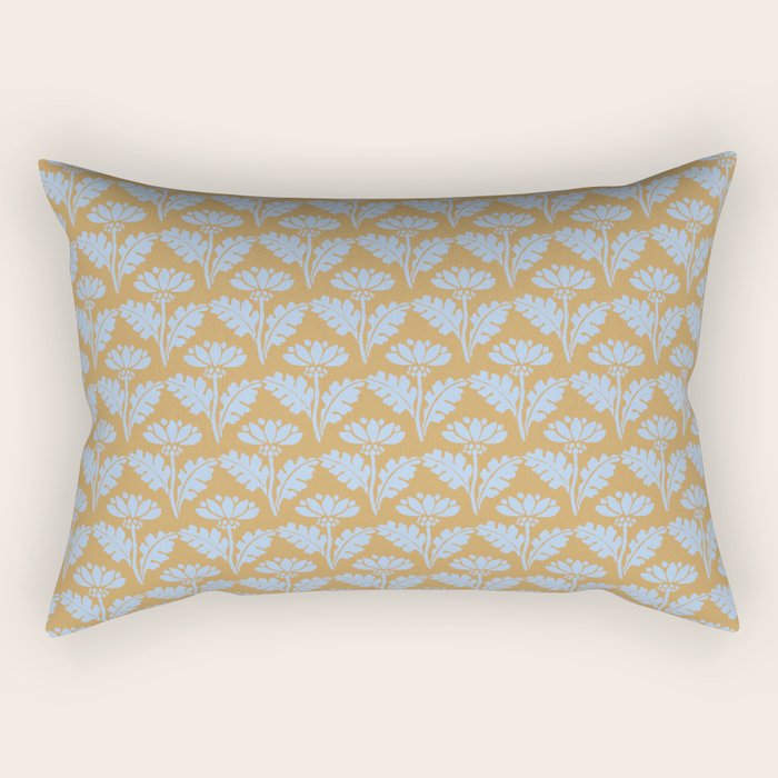 Vintage Floral Arches Art Nouveau Pattern in Ice Blue and Deep Mustard Rectangular Pillow Gallery Image 1