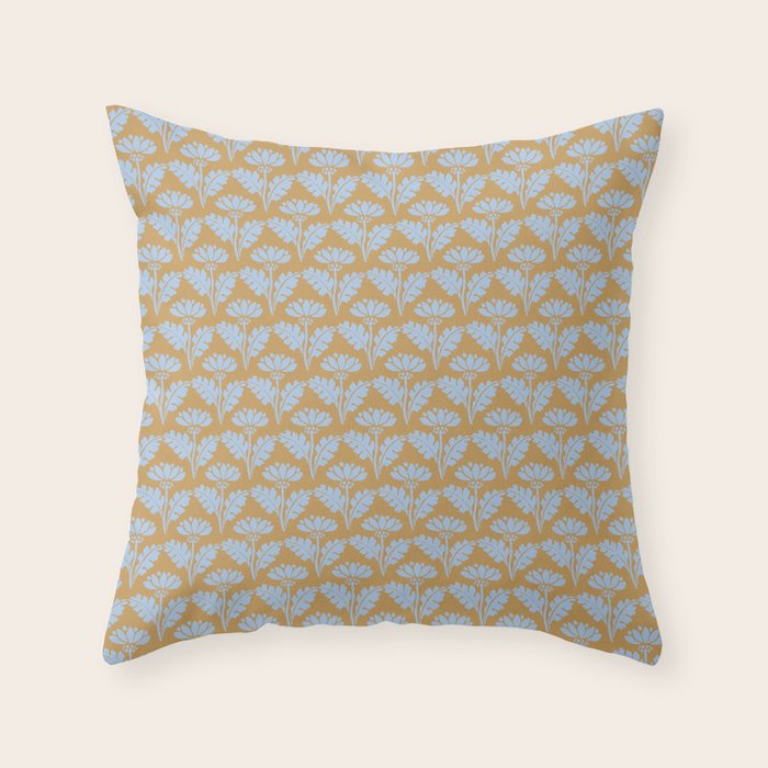Vintage Floral Arches Art Nouveau Pattern in Ice Blue and Deep Mustard Throw Pillow Gallery Image 6