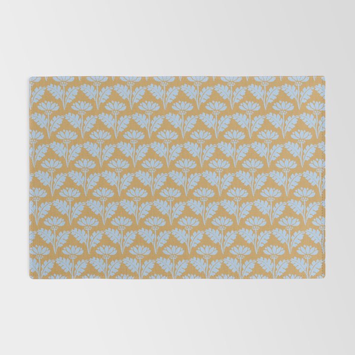 Vintage Floral Arches Art Nouveau Pattern in Ice Blue and Deep Mustard Rug Gallery Image 2